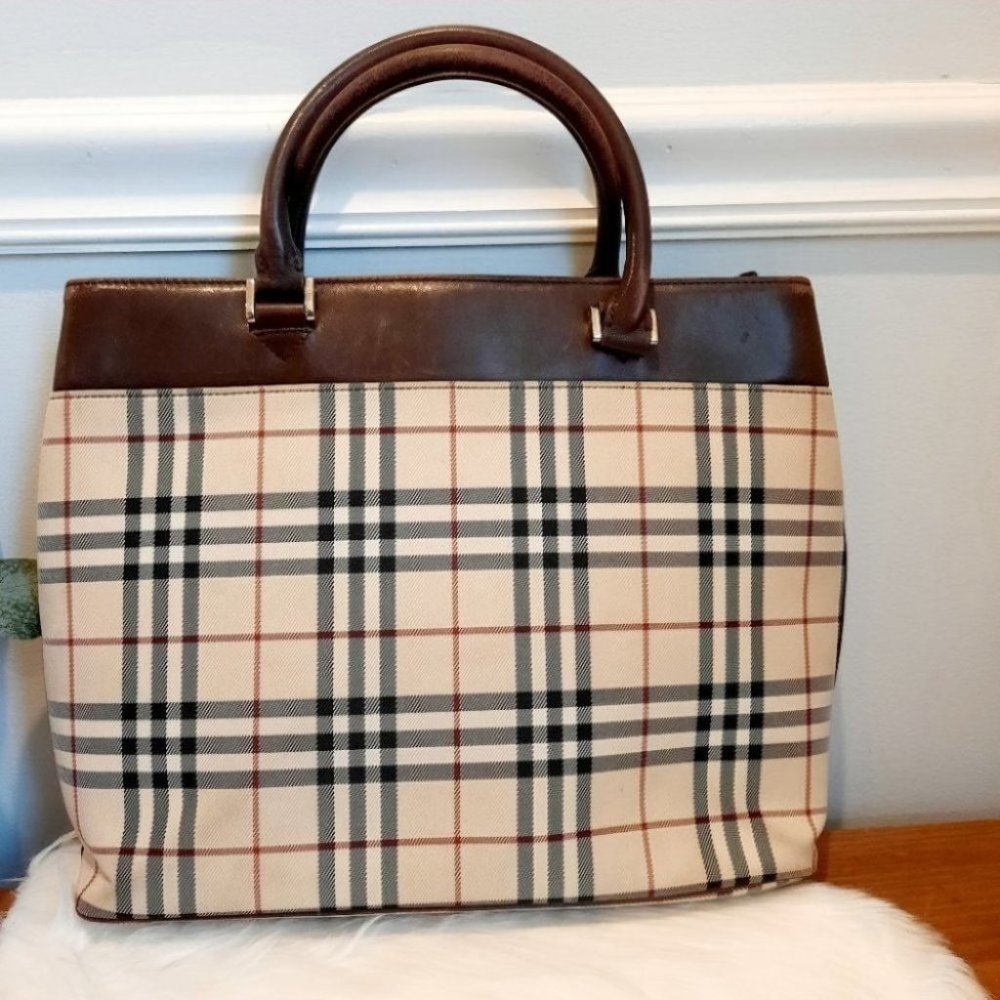 Burberry Dark Brown Nova Check Canvas Tote - Picture 2 of 12